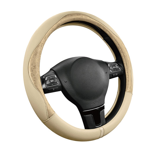 Gold Pattern PU Leather Steering Wheel Cover, Universal 14.5"–15.5"