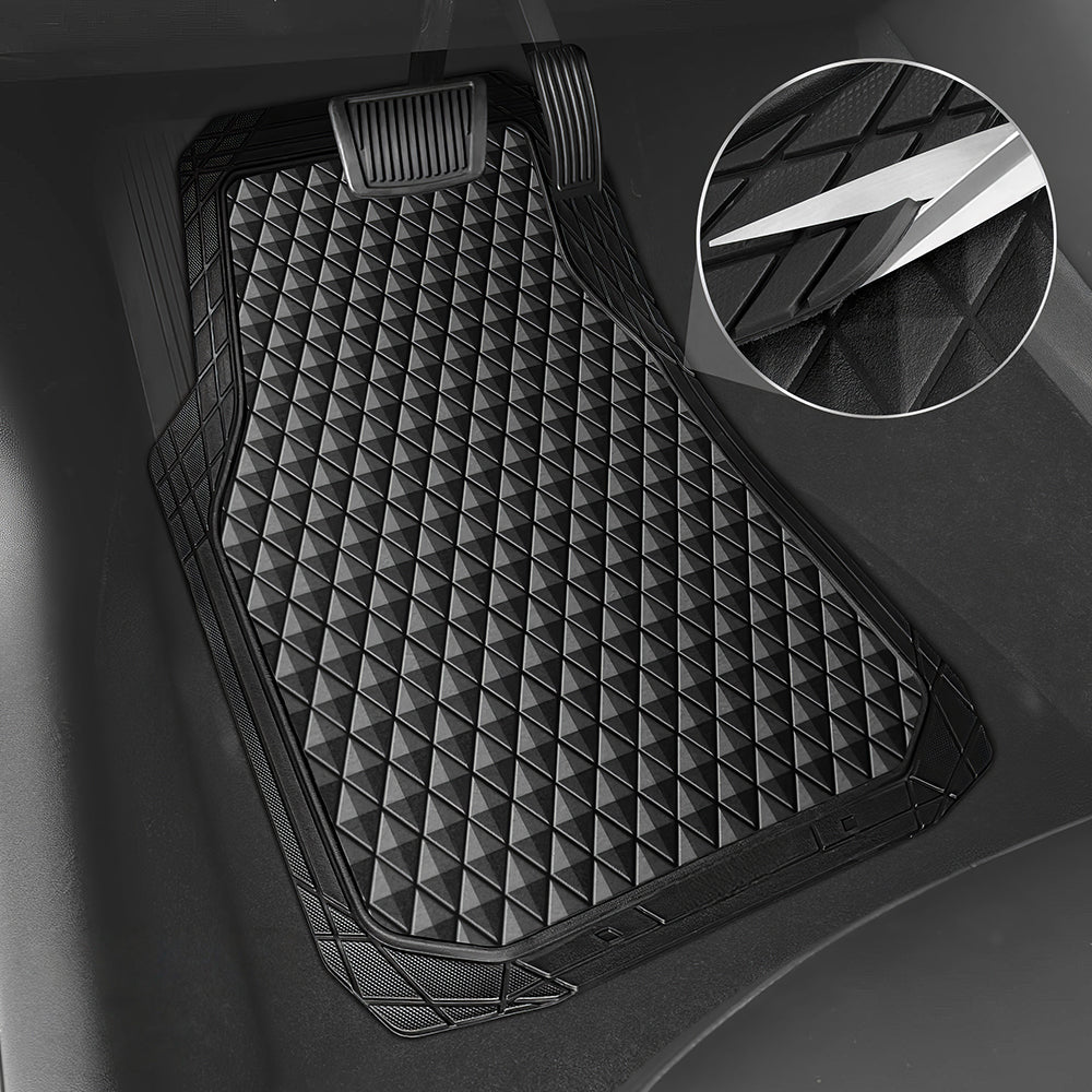 4PCS Black Rubber Car Floor Mats, All-Weather Waterproof Universal Fit