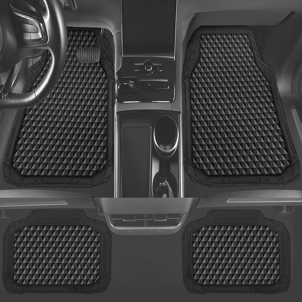 4PCS Black Rubber Car Floor Mats, All-Weather Waterproof Universal Fit