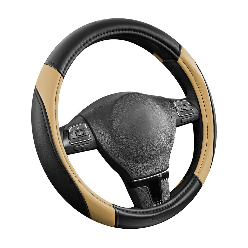Universal 14.5"-15" Leather Steering Wheel Cover, Anti-Slip & Breathable