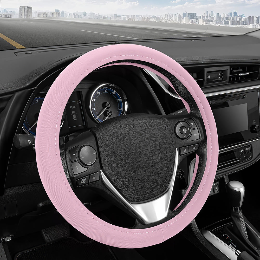 Ultra Soft Pink Steering Wheel Cover, Universal 15" Non-Slip Grip