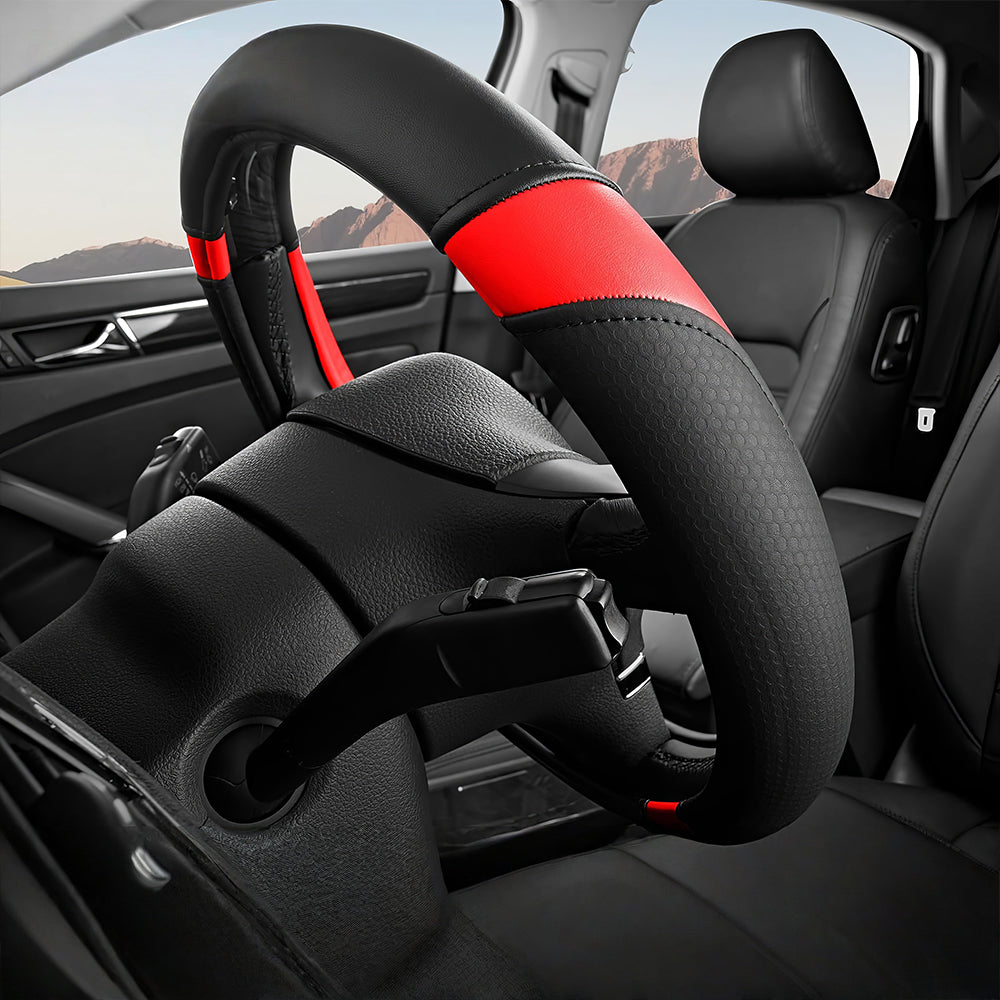 Universal 14.5"-15" Leather Steering Wheel Cover, Anti-Slip & Breathable