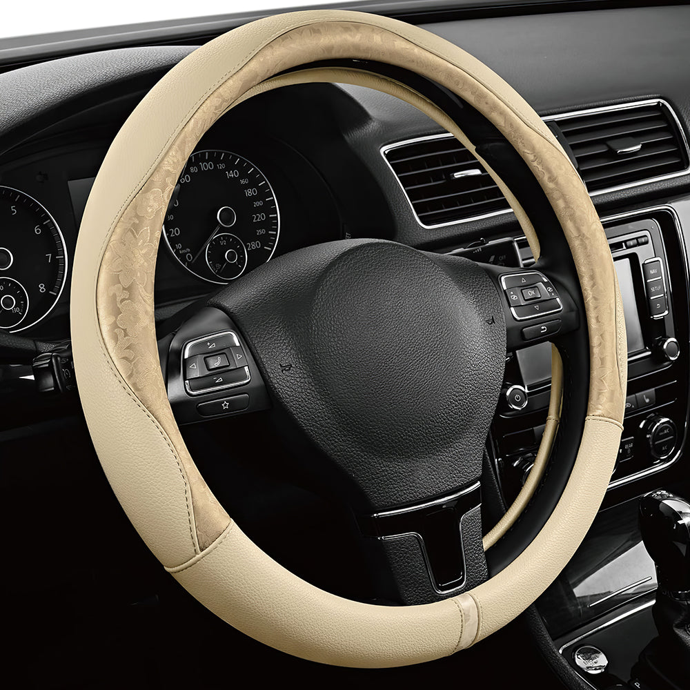 Gold Pattern PU Leather Steering Wheel Cover, Universal 14.5"β15.5"