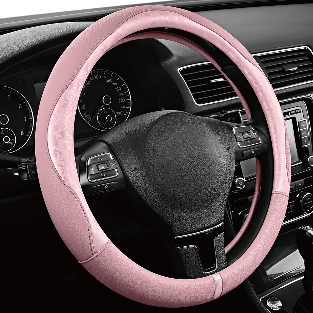 Gold Pattern PU Leather Steering Wheel Cover, Universal 14.5"β15.5"