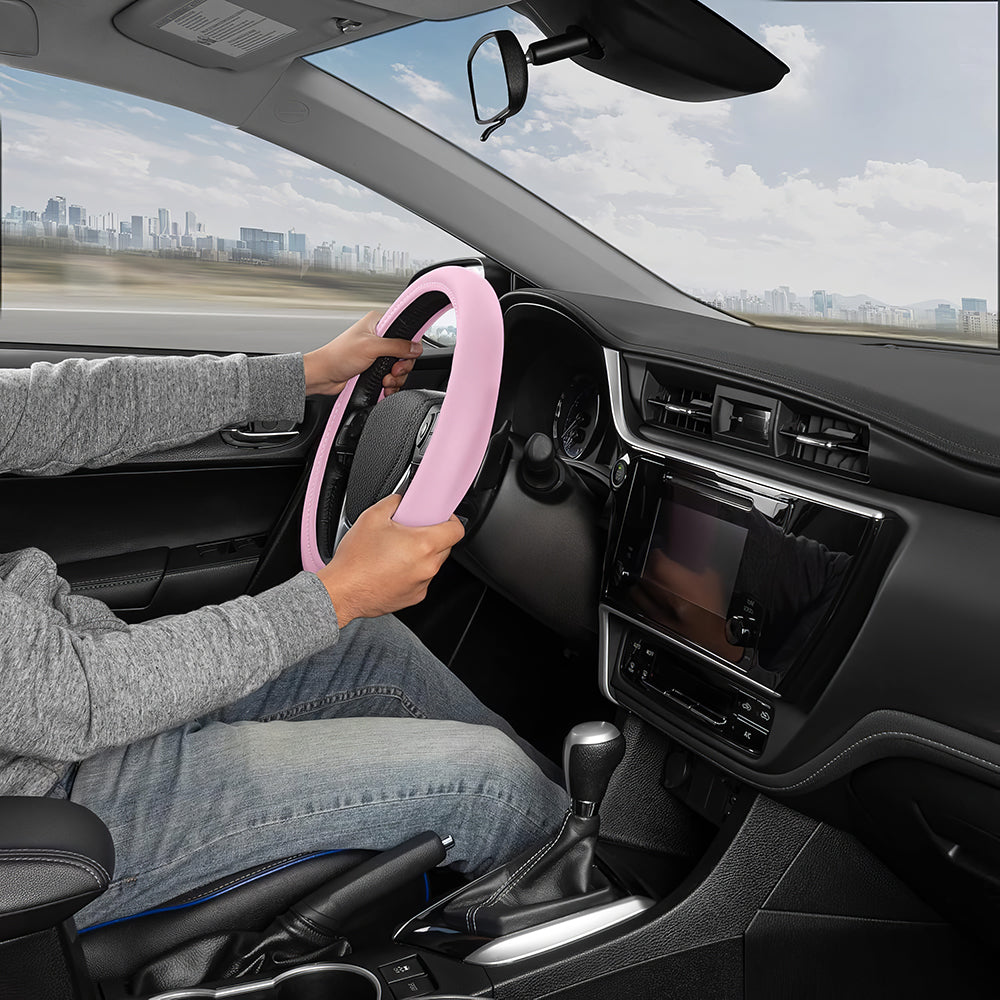 Ultra Soft Pink Steering Wheel Cover, Universal 15" Non-Slip Grip