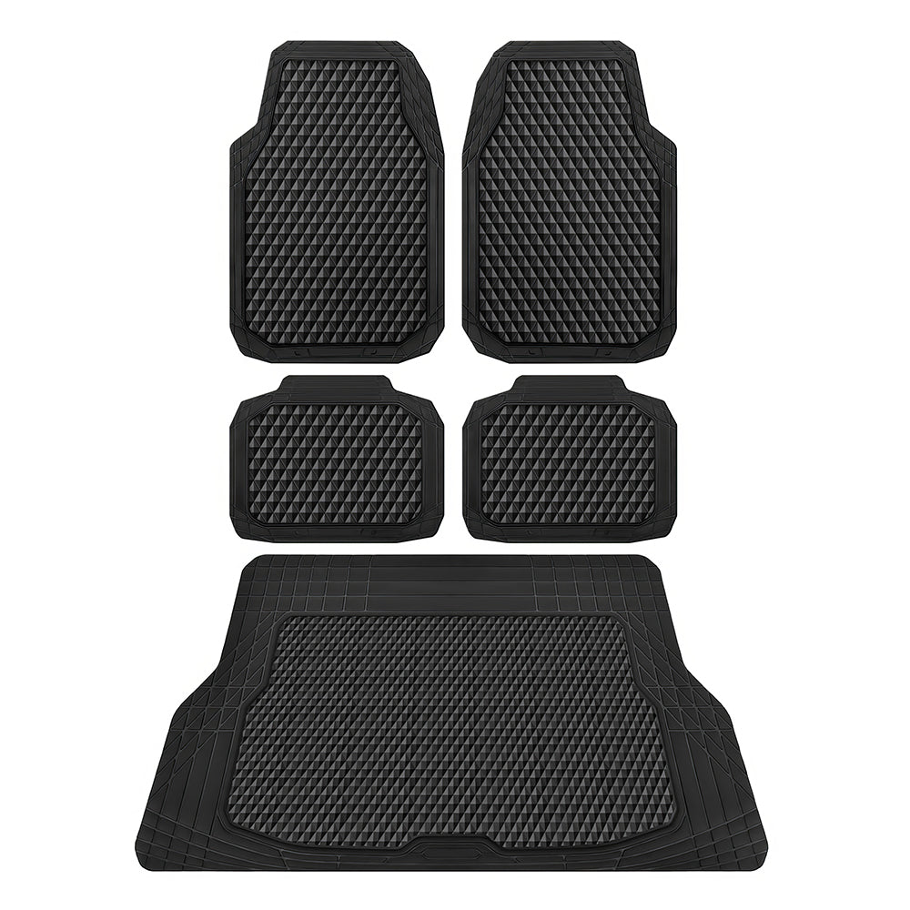 4PCS Black Rubber Car Floor Mats, All-Weather Waterproof Universal Fit
